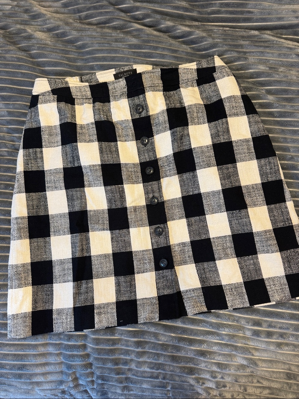 Talbots Black and White Buffalo Check Button-Front Mini Skirt